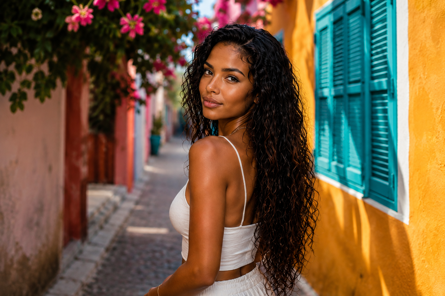 Portrait against a colorful street